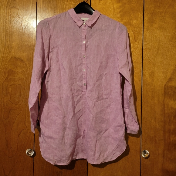 J Jill Love Linen Top Roll Tab Popover Lilac Purple Pink Sz Medium - Picture 5 of 14